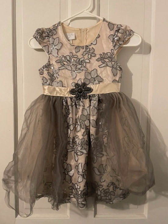 Just Another Angel Other - Angel Champagne and Silver Floral Lace Tulle Dress with Jeweled Waist